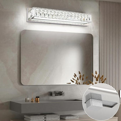 Crystal Vanity Lights for Bathroom 18W LED Bathroom Light Bar Modern Chrome Lighting Fixtures Over Mirror for Bath 22.8 inch