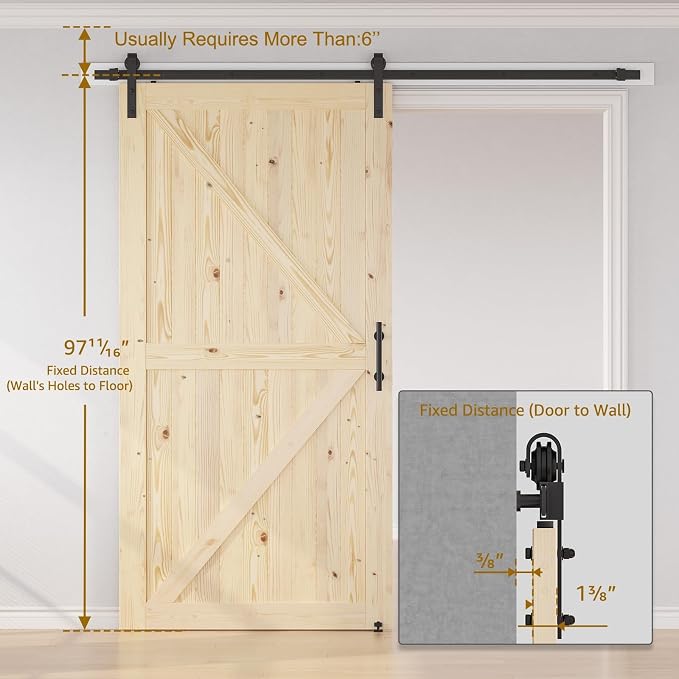 SMARTSTANDARD 48in x 96in Sliding Barn Door with 8ft Hardware Kit Included | Fit Opening up to 44in x 94in, Unfinished Solid Spruce Wood Door, Assembly Required, DIY, Stainable, Natural