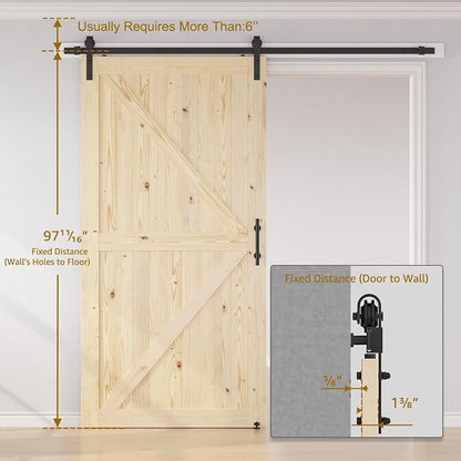 SMARTSTANDARD 48in x 96in Sliding Barn Door with 8ft Hardware Kit Included | Fit Opening up to 44in x 94in, Unfinished Solid Spruce Wood Door, Assembly Required, DIY, Stainable, Natural