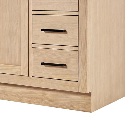 ARIEL Hepburn 42-inch Bathroom Vanity Base Cabinet,Solid Wood, 2 Soft Closing Doors, 5 Dovetail Drawers, White Oak