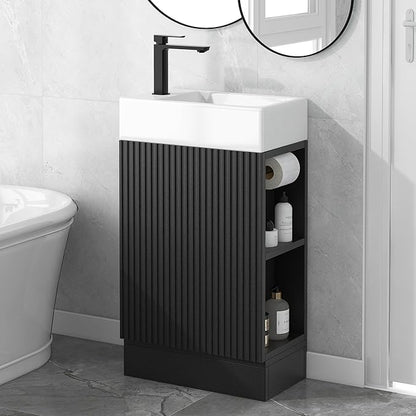 Merax Bathroom Vanity with Sink 18.6 Inch, Cabinet with Storage Shelf & Toilet Paper Holder, Left or Right Available,