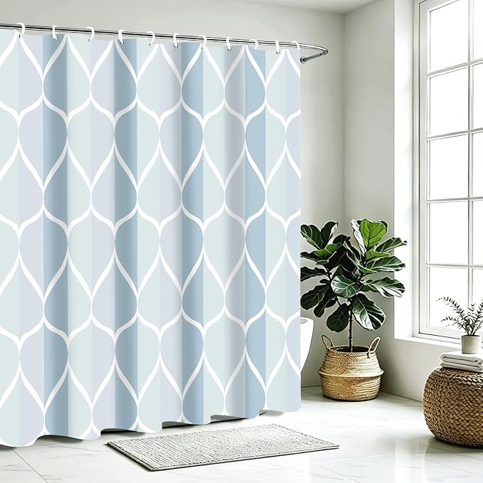 Gelbchu Geometric Shower Curtain for Bathroom, Dark Blue, 72x72 Inch | with Hooks, Premium Polyester, Quick Dry, Water Repellent, Machine Washable, Rustproof Grommets, Modern Minimalist