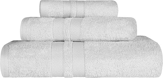 Superior Ultra-Soft 3-Piece Cotton Towel Set, Daily Use for Bathroom, Guest Room, Quick Dry, Set Includes 1 Bath Towel, 1 Hand Towel, and 1 Washcloth, Essential Plush Towels for Home - Silver