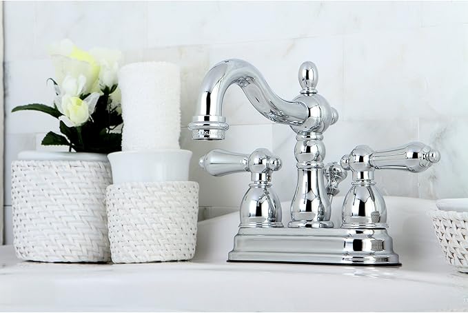 Kingston Brass KB1601AL Heritage 4-Inch Centerset Lavatory Faucet with Metal Lever Handle, Polished Chrome