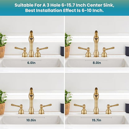 gotonovo 8 Inch Widespread Bathroom Faucets for Sink 3 Hole 2 Lever Handle Deck Mount with Pop Up Drain Hot and Cold Water Supply Lines Antique Brass