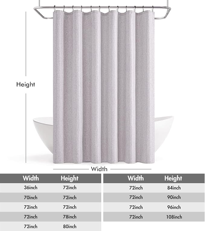 ANRODUO Lavender Linen Textured Fabric Shower Curtain Set - W72xL84 | Farmhouse Shower Curtain with 12 Metal Hooks, Waterproof Heavy Duty, Button Hole Design, Machine Washable for Bathroom