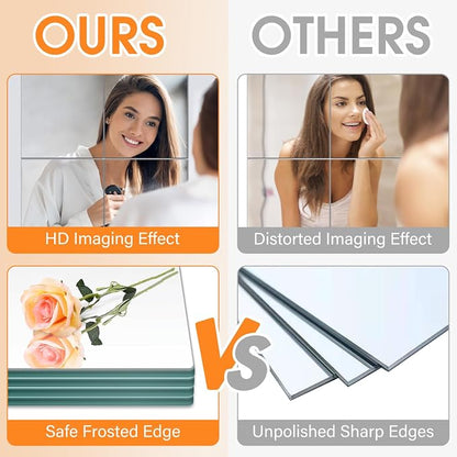 VASUHOME Home Gym Mirrors 12 Inch x 12PCS, HD Glass Wall Mounted Mirror Tiles for Home Gym, Bedroom, Living Room, Door, Closet