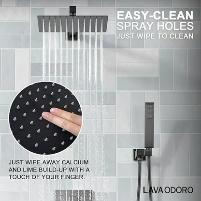 Lava Odoro Modern 3-Setting Square Shower and Tub Faucet Set with Shower Head and Handheld Sprayer Black, Rainfall Shower System with Tub Spout, Shower Valve Trim Kit, Matte Black, SF103-MB-T