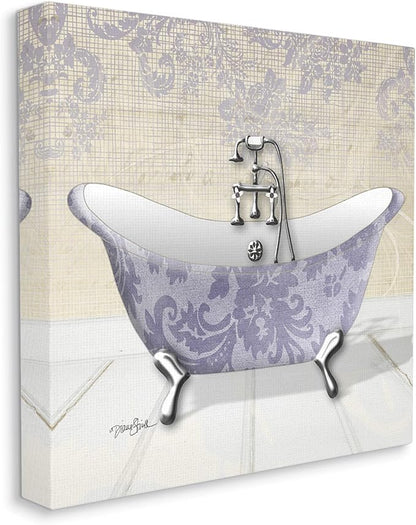 Purple Damask Claw Foot Tub Bathroom, 17 x 17 Inch Canvas Wall Art | Stupell Industries · By Diane Stimson · Ready to hang · Bath and laundry decor · Made in USA