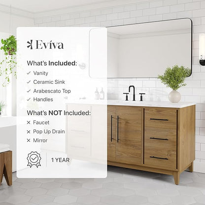 Eviva Graham 60 in. Oak Single Sink Bath Vanity with Arabescato Engineered Stone Top and Undermount Porcelain Sink