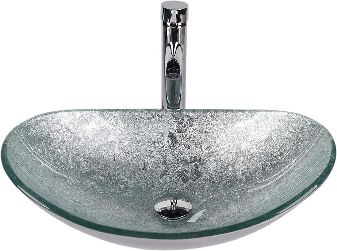YOURLITE 24" Bathroom Vanity with Sink, White Bathroom Vanity and Sink Combo with Faucet & Pop Up Drain Set,Traditional Vanity with Blue Glass Boat Bathroom Sink