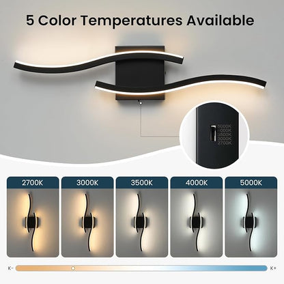 Bathroom Vanity Lights Over Mirror: 23.6 Inch 16W Black LED Bathroom Lighting Fixtures 5CCT Dimmable 2700-5000K Vanity Lighting Modern Bath Sconces Wall Light for Mirror Cabinets Bedroom Living Room
