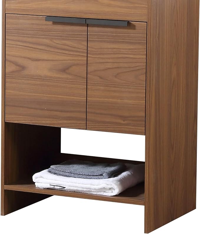 Phoenix 24 Inch Bathroom Vanity with Sink – Modern Design, Soft-Close Doors, Storage Drawers, Durable Build – Walnut Vanity for Small Bathrooms (Full Assembly Required)