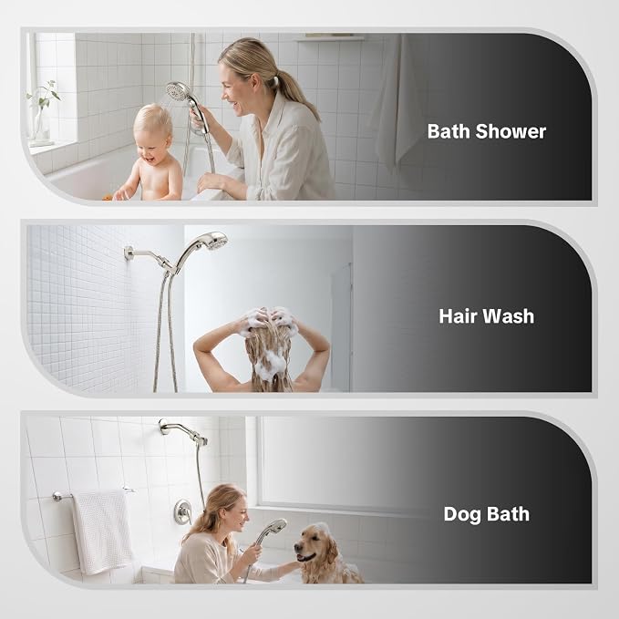 OFFO Shower Head with Handheld, 5 Mode Handheld Shower Head with On Off Switch for Water Saving, High Flow Powerful Boosting Showerheads with 60" Stainless Steel Hose & Holder, Brushed Nickel