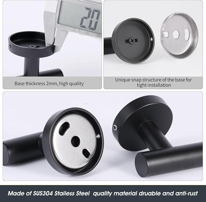 18 Piece Matte Black Bathroom Hardware Set, Towel bar Set for Bathroom | 24 inch Towel bar, Bathroom Towel Rack, Towel Ring, Toilet Paper Holder, Towel Hook, Bathroom Accessories Set