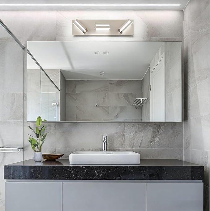 Bathroom Lights Fixtures Over Mirror, 360°Rotate Modern LED Vanity Lights for Bathroom, Dimmable & High CRI Acrylic Wall Lighting, No Assembly Required (Brushed Nickel, 3-Light, 16 Inch)
