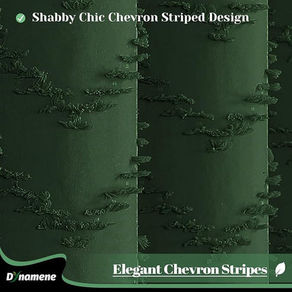 Stall Boho Shower Curtain Tufted Chevron 54"x78" Dark Green | 54 x 78 inch Long, Elegant Tassel, Lightweight Textured Fabric, Water Repellent, Washable, for Narrow Bathroom/Dorm 10 Hooks