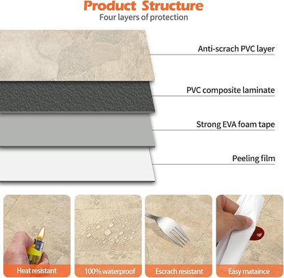 80-Piece Beige Stone Peel and Stick Backsplash Tile, 2"x 8" PVC Subway Tiles, Stick on Backsplash for Kitchen/Bathroom/Fireplace