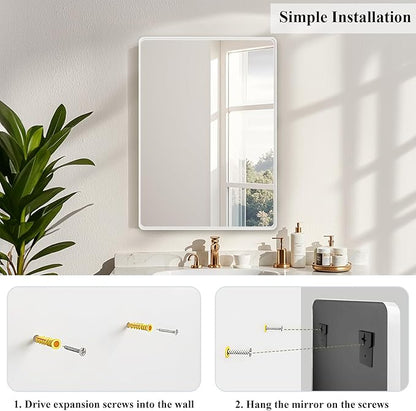Fabuday Bathroom Mirror for Wall 30x22 Inch - White Metal Framed Over Sink Mirrors, White Vanity Mirror for Bedroom, Farmhouse Decor, Matte Finish, Horizontal or Vertical Hanging