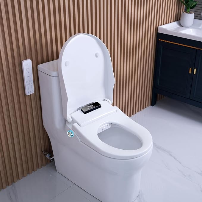Toilet Bidet Seat with Wireless Remote Control, Electric Bidet with Oscillating Cleaning, Heated Toilet Seat, Adjustable Temperature and Pressure, Slow Closed Lid, Elongated