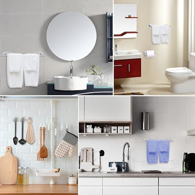Self Adhesive Towel Bar, JiGiU Bathroom Hardware Set Include 16-Inch Bath Towel Bar,Toilet Paper Holder & 3 Packs Towel Hooks SUS304 Stainless Steel Wall Mount No Drill Sticky on Towel Holder Kit | With 16" Bath Towel Bar,Toilet Paper Holder & 3PCs Tow...