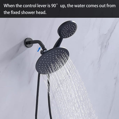 G-Promise Solid Metal Shower Head Diverter with Holder 3-Way | Spray Separately or Both, Adjustable-Angle Bracket, Anti-Leak, Smooth Knob Switch, Easy Install, Universal Replacement Part