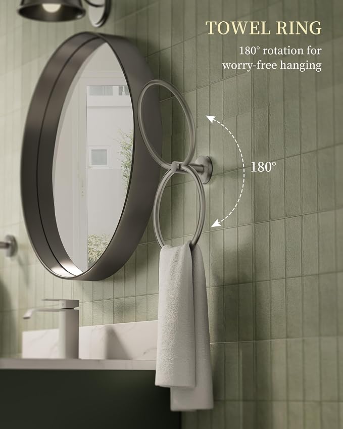 Brushed Nickel Bathroom Hardware Accessories Set 5 pcs Towel Holder Bar Set | 24 inches Stainless Steel Towel Bar, Towel Racks for Bathroom Robe Towel Hooks Toilet Paper Holder Wall Mounted by BATHLAVISH