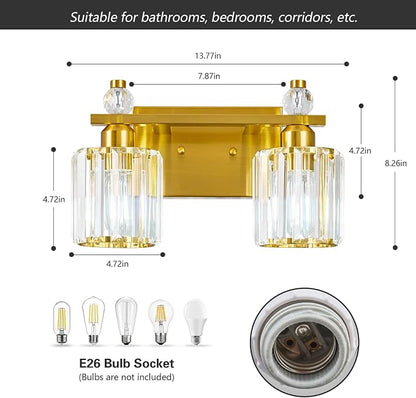 Bathroom Vanity Lights 2-Light Gold Modern Crystal Vanity Light Fixtures Over Mirror Crystal Bathroom Vanity Lighting Fixtures