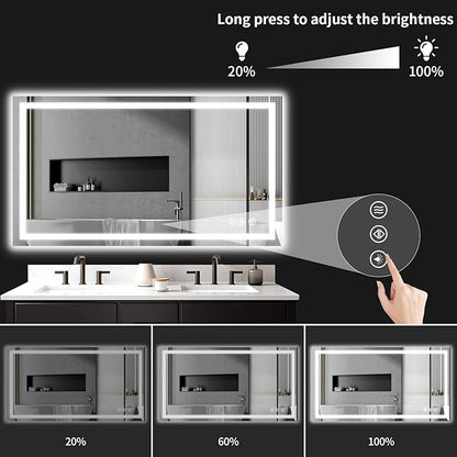 32"x50" Lighted LED Bathroom Mirror with Lights,Dimmable，Anti-Fog,Led Bathroom Vanity Mirror for Wall,Backlit + Front Lit,3 Colors,Memory Function,Shatter-Proof,Tempered Glass,Lighted Mirror