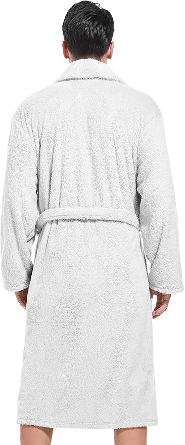 Inner Wish Mens Plush Fleece Robe, Cozy Warm Bathrobe Fuzzy Male Spa Long Robe With Pockets (DARK GREY)