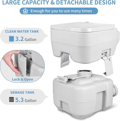 YITAHOME Portable Toilet | Camping Toilet, Travel RV Toilet, 5.3 Gallon Detachable Waste Tank, Double Water Spouts for Camping, Hiking, Hunting
