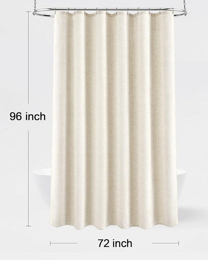 Linen Shower Curtain Flax Cream, Fabric Boho Farmhouse Shower Curtains for Bathroom Cream Cotton Natural Cloth Liner Set 72" W x 96" L