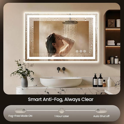 40x32 LED Bathroom Mirror with Anti-Fog, Backlit & Front Lit, Memory | Stepless Dimmable 3 Color CRI 95+ Shatterproof Tempered Glass ETL Listed for Safety Lighted Bathroom Vanity Mirror for Wall