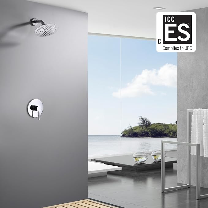 SUMERAIN Bathroom Shower Faucet Set With Valve, Chrome | 8 Inches High Pressure Rain Shower Head, Single Handle, Brass Rough in Valve