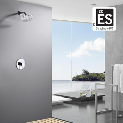 SUMERAIN Bathroom Shower Faucet Set With Valve, Chrome | 8 Inches High Pressure Rain Shower Head, Single Handle, Brass Rough in Valve