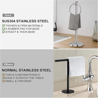Hoimpro Hand Towel Holder Free Standing Towel Bar Polished Chrome | Hanging Floor Hand Towel Rack Ring,for Bathroom Kitchen Vanity Countertops, Hardware Accessories SUS 304 Heavy-Duty Base