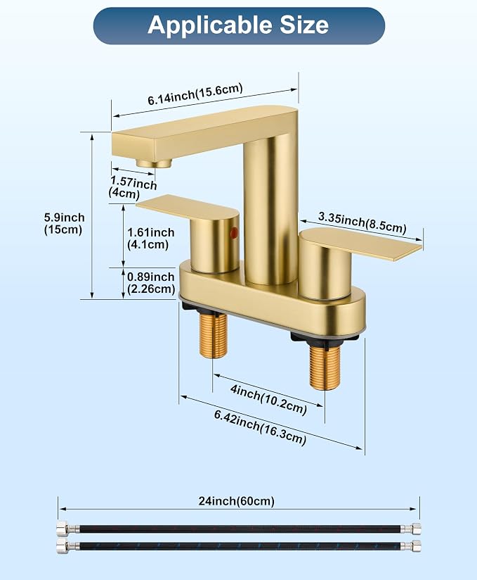Brushed Gold Bathroom Sink Faucet,4 Inch Centerset,Two Handle | Lead-Free SUS304 Stainless Steel 2 or 3-Hole Centerset Bathroom Faucet,Pop-Up Drain & cUPC Supply Lines for Vanity Sinks & RV