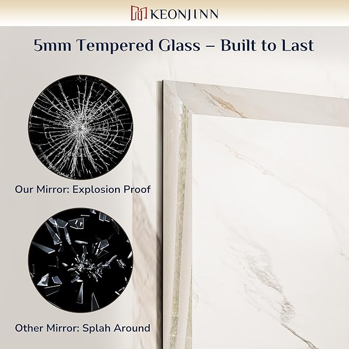 Keonjinn Beveled Bathroom Mirror 72“ x 36”, Large Bathroom Mirrors for Over Sink, Shatterproof Wall Mirror, Modern Decorative for Living Room, Entryway, Bedroom, Horizontal/Vertical
