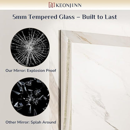 Keonjinn Beveled Bathroom Mirror 72“ x 36”, Large Bathroom Mirrors for Over Sink, Shatterproof Wall Mirror, Modern Decorative for Living Room, Entryway, Bedroom, Horizontal/Vertical