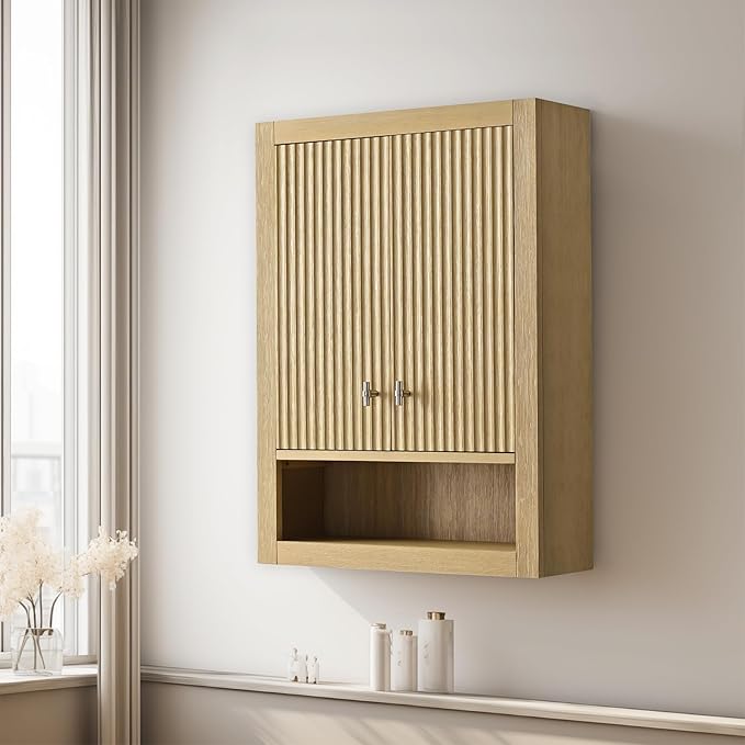Vanity Art Vanity with Storage Cabinet & Shelves, Free-Standing Vanity with Soft-Closing Doors, Natural Oak, Golden Brushed Handware VA91-TC-NO-GB