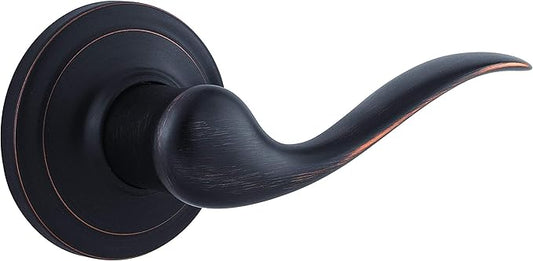 Kwikset Tustin Dummy Door Handle, Single Sided Lever for Closets, French Double Doors, and Pantry, Venetian Bronze Non-Turning Right Handed Interior Push/Pull Lever, with Microban Protection