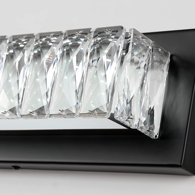Bathroom Light Fixtures 23 Inch Modern Crystal Vanity Light LED Black Wall Sconce for Bathroom Vanity Mirror Lights Cool White 6000K