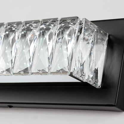 Bathroom Light Fixtures 23 Inch Modern Crystal Vanity Light LED Black Wall Sconce for Bathroom Vanity Mirror Lights Cool White 6000K