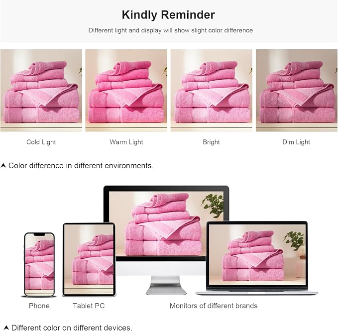 COZYART Bath Towel Set 6 PCS, Pink Luxury 100% Turkish Cotton 650GSM | Soft Absorbent Quick Dry, OEKO‑Tex 100 Cert. Zero Twist Ring Spun Cotton, Plush Fluffy, Breathable Hotel Quality Towels Set