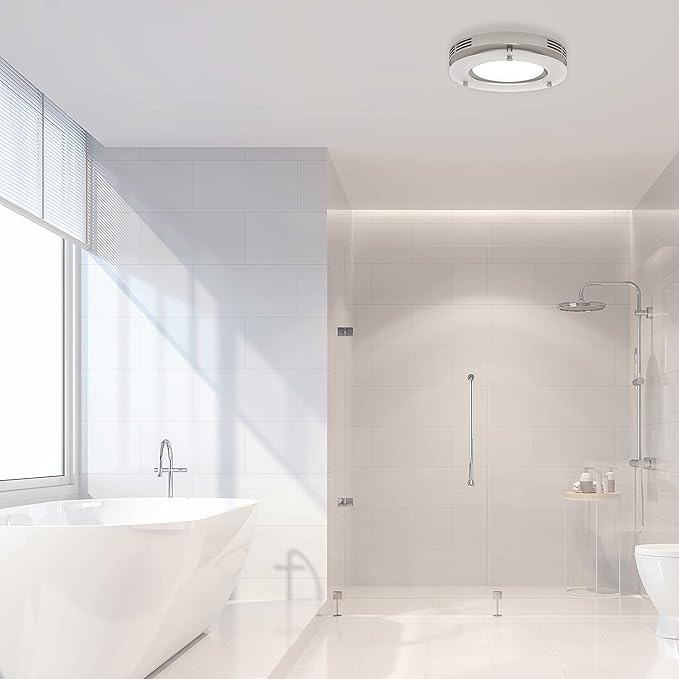 Homewerks 7117-02-HW Bathroom Fan Integrated LED Light Ceiling Mount Exhaust Ventilation 1.5 Sones 80 CFM, Frosted