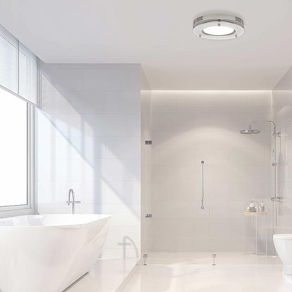 Homewerks 7117-02-HW Bathroom Fan Integrated LED Light Ceiling Mount Exhaust Ventilation 1.5 Sones 80 CFM, Frosted