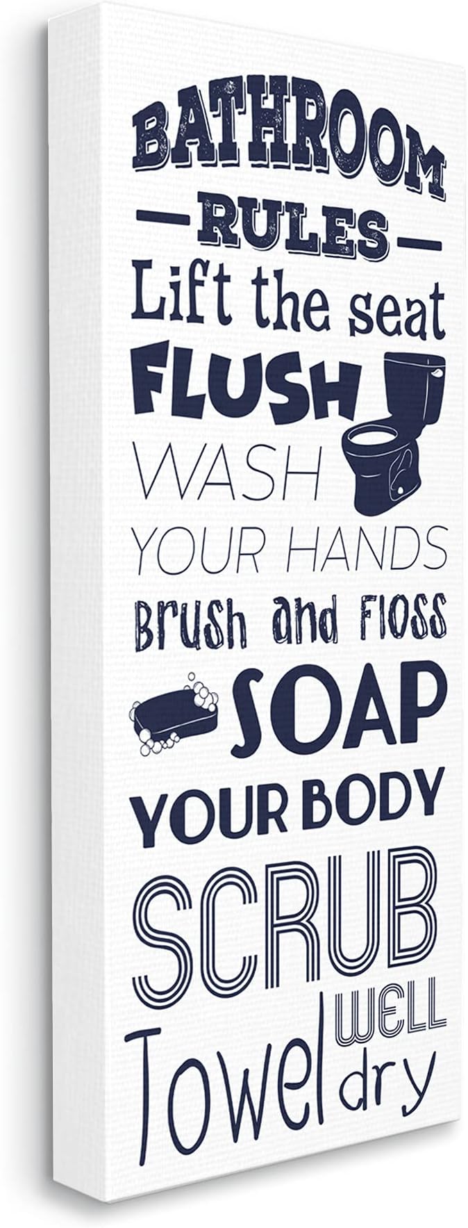 Stupell Industries Bathroom Rules Sign Navy Blue Toilet Bubbly Soap