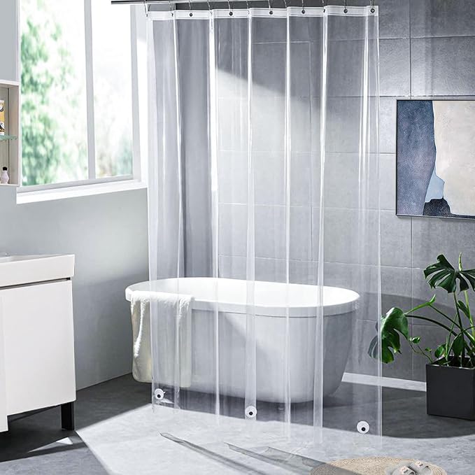 66 inch Wide Clear Shower Curtain Liner with Magnets and Rustproof Grommets, Lightweight, Waterproof, Odor-Free, Suitable for Home, Hotel, Office etc. (66Wx72H)