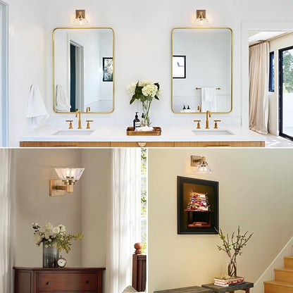 Vintage Glass Wall Sconces Gold Sconces Brass Bathroom Vanity Lights Retro Wall Light Fixture for Bedroom