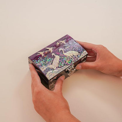 February Mountain Mother of Pearl Small Jewelry Ring Box - Gifts for best friends women, Thank you gifts, mom birthday gifts, Friendship Women Gifts Trinkets Keepsake Treasure box (Purple_Crane)